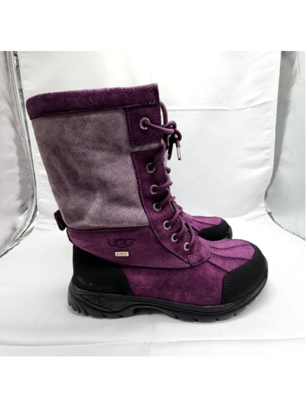 UGG Snow Boots Womens Size 8 Shoes Purple Leather Lace Up Waterproof Vibram